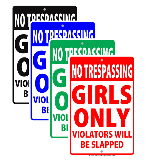 NO Trespassing Girls Only Violators Will Be Slapped Ridiculous Humor Funny Warning Aluminum