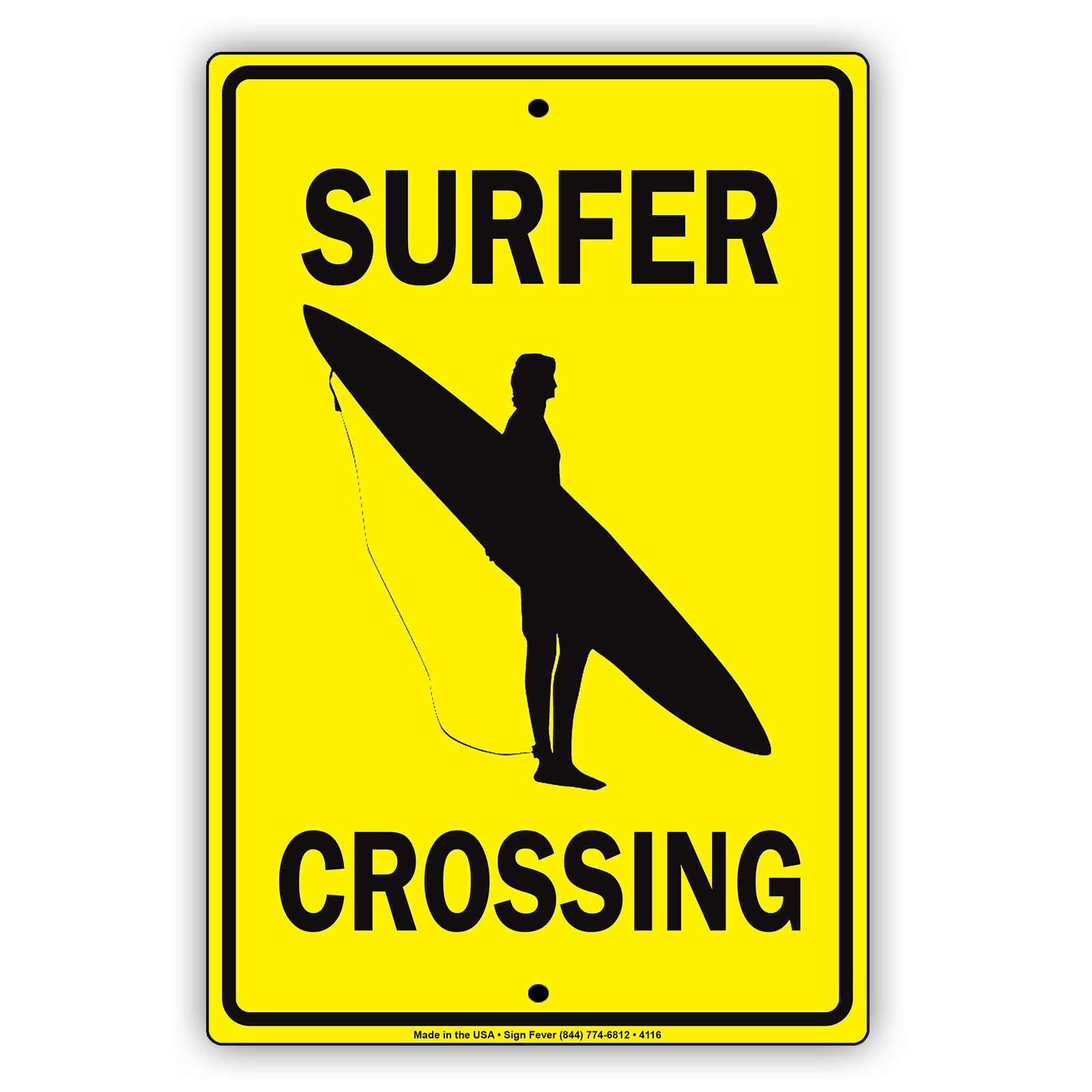 Surfer Crossing With Graphic Sign – Sign Fever