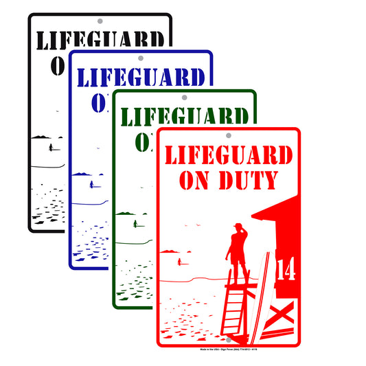 Life Guard On Duty With Graphic Ridiculous Humor Jokes Funny Warning Caution Alert Aluminum Sign