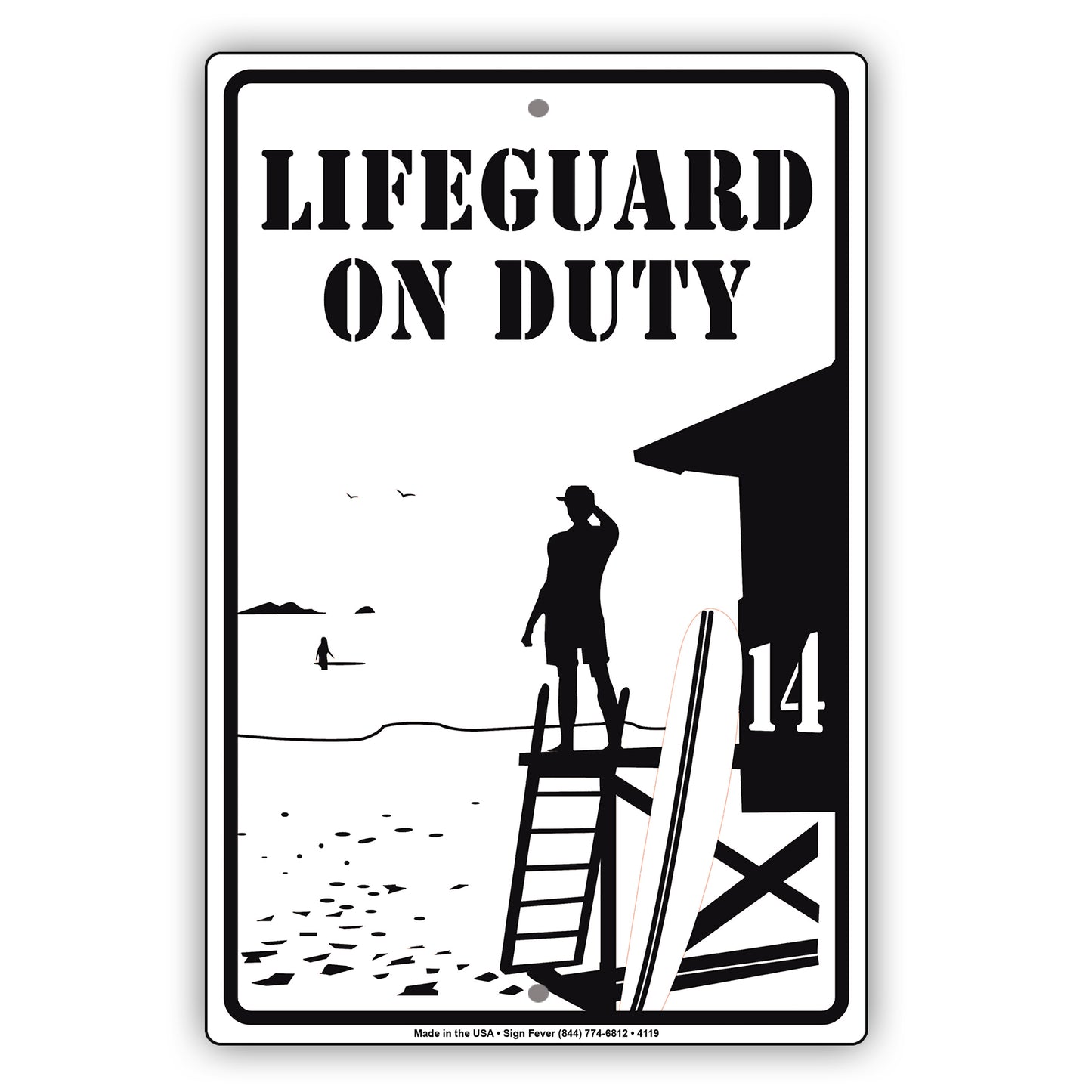 Life Guard On Duty With Graphic Ridiculous Humor Jokes Funny Warning Caution Alert Aluminum Sign