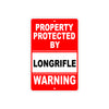 Property Protected by Longrifle Gun Pistol Rifle Revolver Warning Aluminum Metal Plate Sign