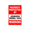 Property Protected by Johnson Model 1836 Gun Pistol Rifle Revolver Aluminum Metal Plate Sign