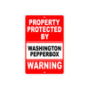 Property Protected by Washington Pepperbox Gun Pistol Rifle Revolver Aluminum Metal Plate Sign