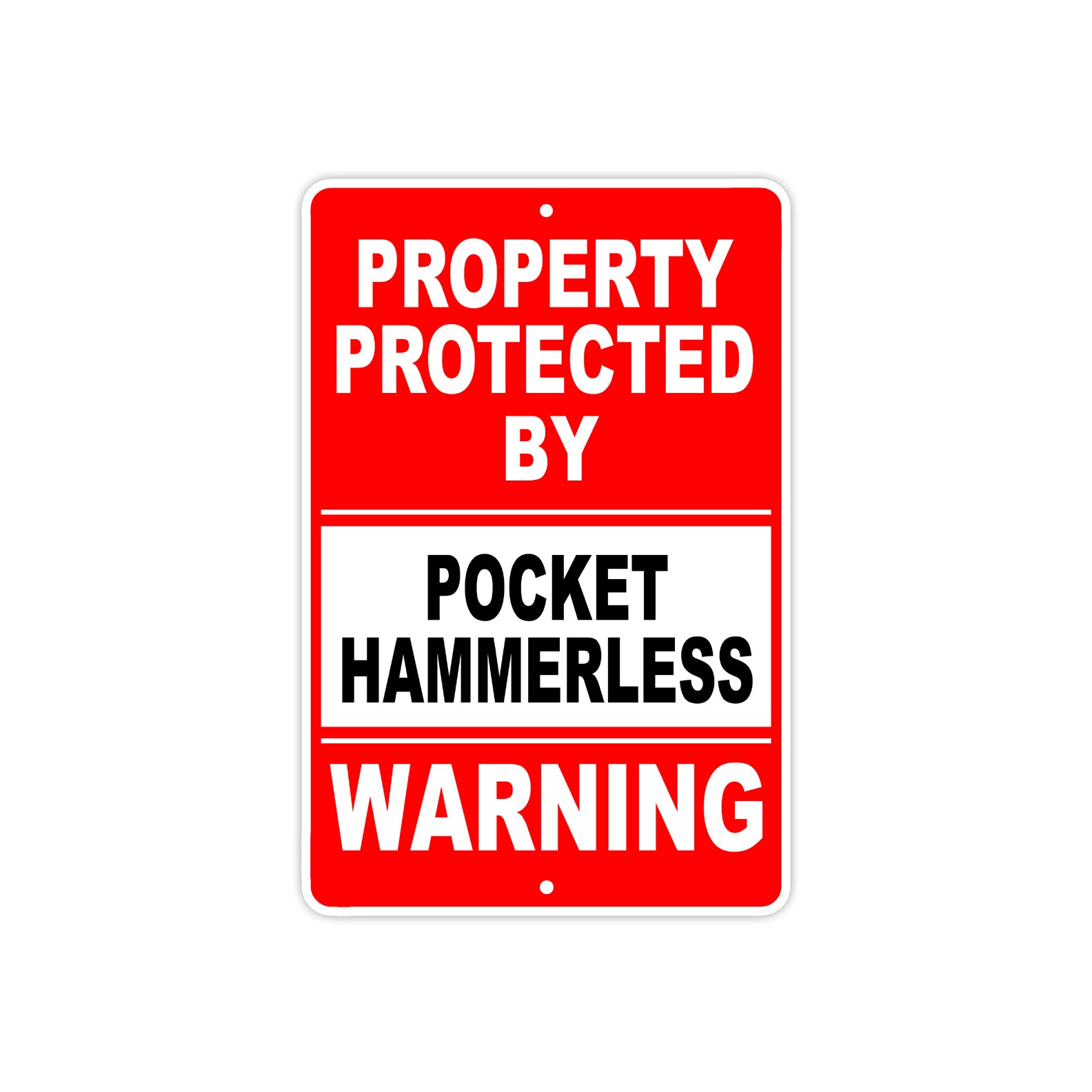 Property Protected by Pocket Hammerless Gun Pistol Rifle Revolver Aluminum Metal Plate Sign