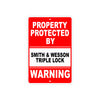 Property Protected by Smith & Wesson Triple Lock Gun Rifle Revolver Aluminum Metal Plate Sign
