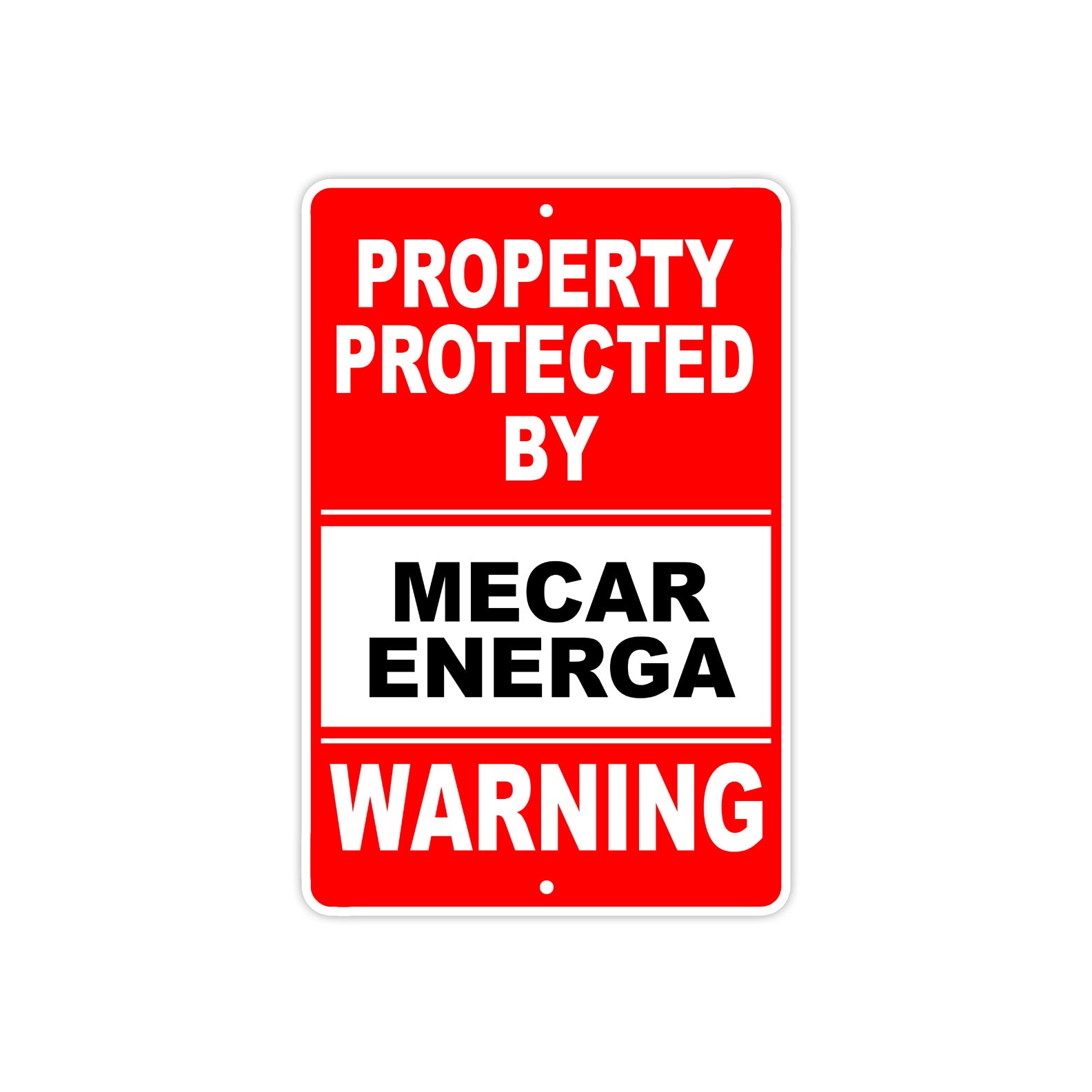 Property Protected by Mecar Energa Gun Pistol Rifle Revolver Warning Aluminum Metal Plate Sign