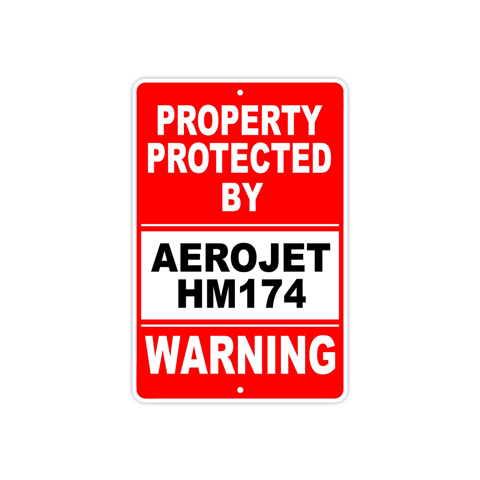 Property Protected by Aerojet HM174 Gun Pistol Rifle Revolver Warning Aluminum Metal Plate Sign