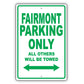 Ford Fairmont Parking Only All Others Will Be Towed Aluminum Decor Garage Sign