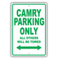 Toyota Camry Parking Only All Others Will Be Towed Aluminum Decor Garage Sign