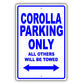 Toyota Corolla Parking Only All Others Will Be Towed Aluminum Decor Garage Sign