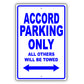 Honda Accord Parking Only All Others Will Be Towed Aluminum Decor Garage Sign