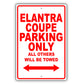 Hyundai Elantra Coupe Parking Only Others Will Be Towed Aluminum Decor Garage Sign