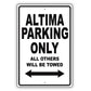 Nissan Altima Parking Only All Others Will Be Towed Aluminum Decor Garage Sign