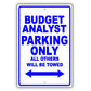 Budget Analyst Parking Only All Others Will Be Towed Aluminum Metal Sign Plate