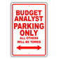 Budget Analyst Parking Only All Others Will Be Towed Aluminum Metal Sign Plate
