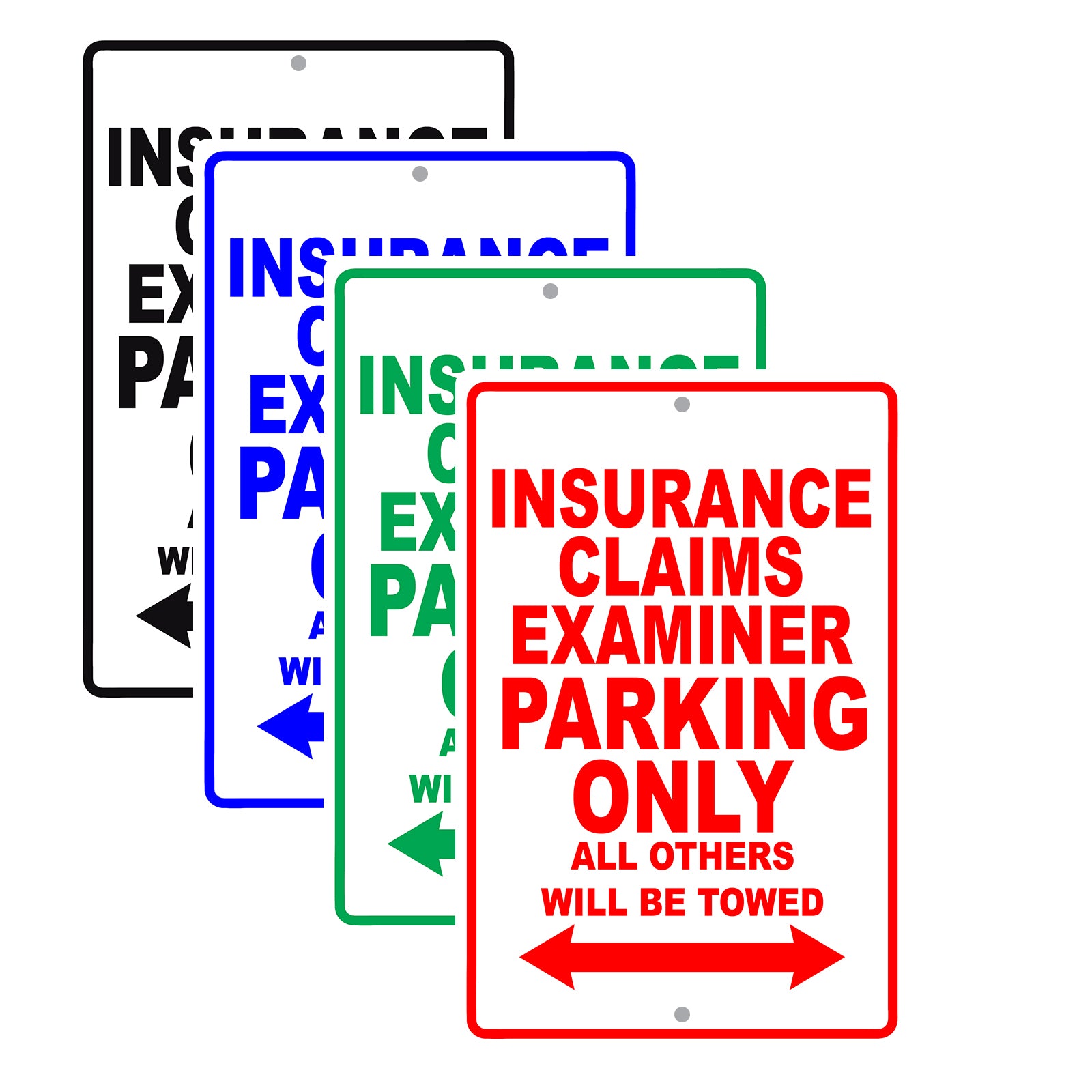 Insurance Claims Examiner Parking Only All Others Will Be Towed Aluminum Metal Sign Plate