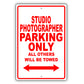 Studio Photographer Parking Only All Others Will Be Towed Aluminum Metal Sign Plate