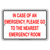 In Case Of An Emergency, Please Go To The Nearest Emergency Room Aluminum Metal Sign Plate
