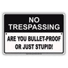 No Trespassing Are You Bullet-Proof Or Just Stupid! Aluminum Metal Sign Plate