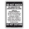 Do Not Knock No Uninvited Or Unexpected Callers This Is A Private Property Aluminum Metal Sign Plate