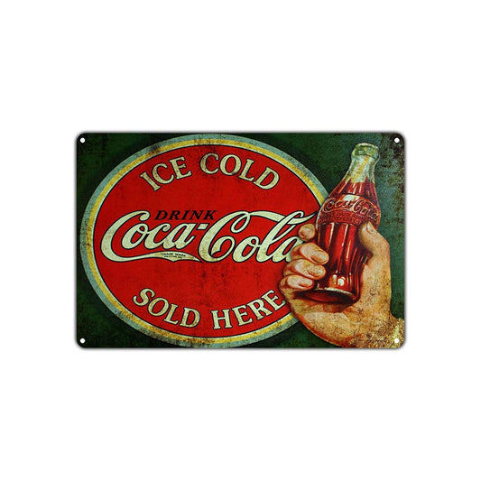 Ice Cold Coca Cola Sold Here Soda Drink Vintage Retro Decor Art Shop Man Cave Bar Aluminum