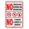 No Smoking Eating Or Drinking No Fumar Comer O Beber Bilingual Alert Notice Aluminum Metal Sign Plate