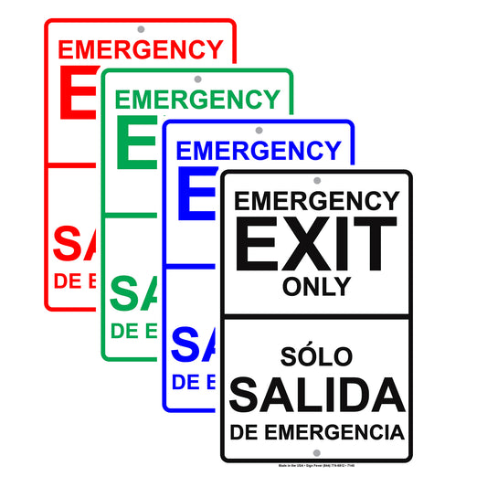 Emergency Exit Only Solo Salida De Emergencia Bilingual Notice Strictly Prohibited Aluminum Metal Sign Plate