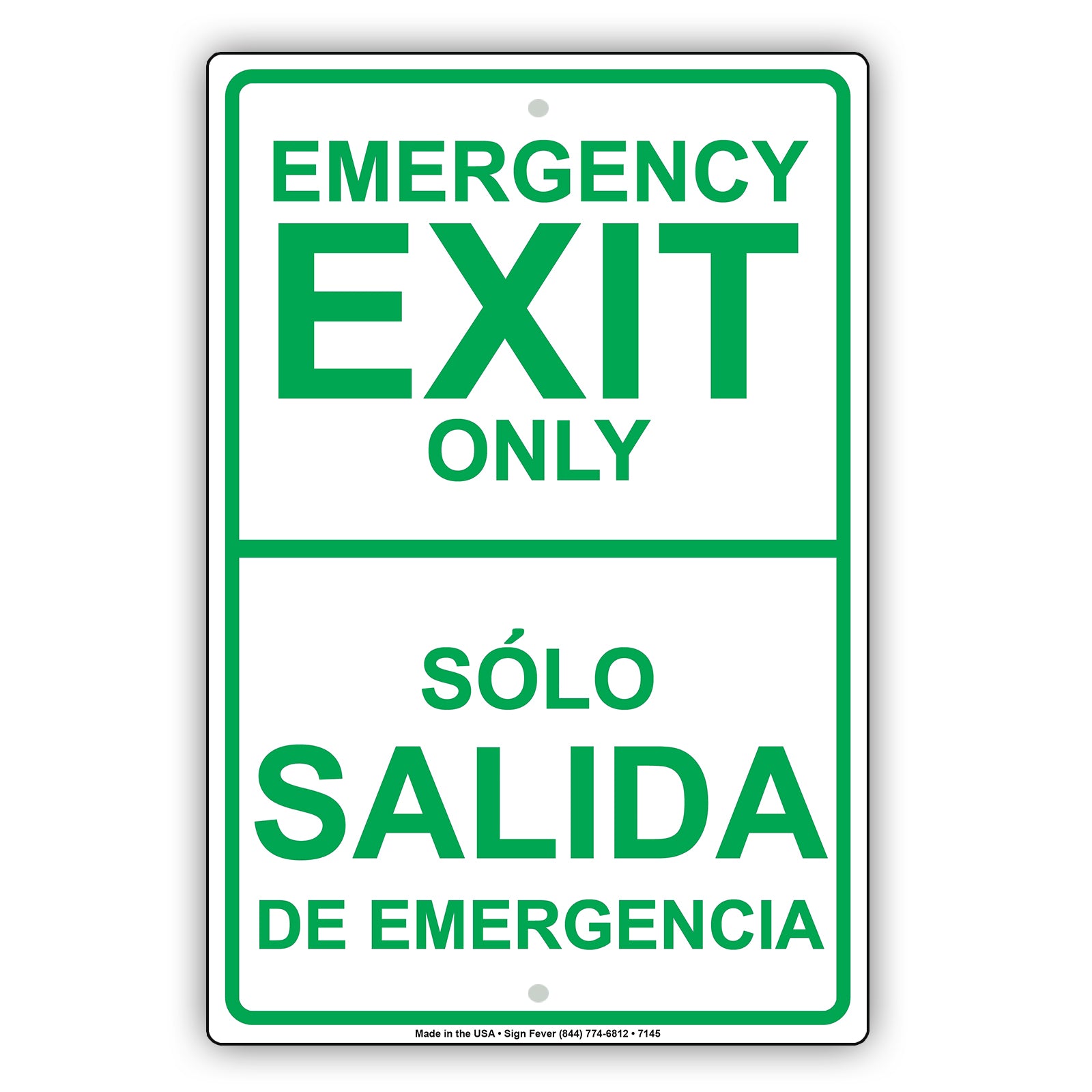 Emergency Exit Only Solo Salida De Emergencia Bilingual Notice Strictly Prohibited Aluminum Metal Sign Plate
