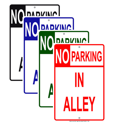 No Parking In Alley & Alleyway Narrow Line Building Basement Aluminum Metal Sign Plate
