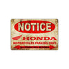 Notice Honda Motorcycles Parking Only Others Will Be Towed Vintage Retro Wall Decor Art Shop Man Cave Bar Aluminum