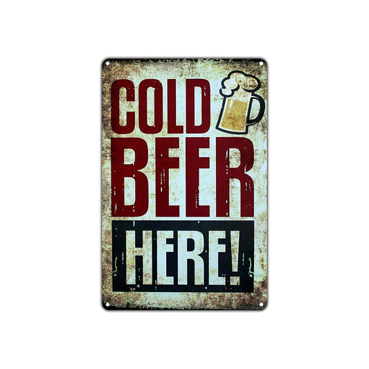 Cold Beer Here! Happy Hour Vintage Retro Decor Wall Art Shop Man Cave Bar Pub Aluminum