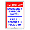 Emergency Shut-Off Switch Fire Rescue Police 911 Aluminum Metal Sign Plate