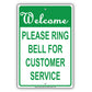 Welcome Please Ring Bell For Customer Service Hotel Aluminum Metal Sign Plate