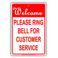 Welcome Please Ring Bell For Customer Service Hotel Aluminum Metal Sign Plate