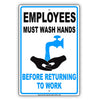 Employees Must Wash Hands Before Returning To Work Restriction Hygienic Safety Notice Aluminum
