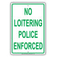 No Loitering Police Enforced Surveillance Aluminum Metal Sign Plate