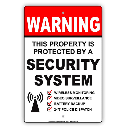 Warning Property Protected By Security System Wireless Monitoring Video Surveillance Aluminum