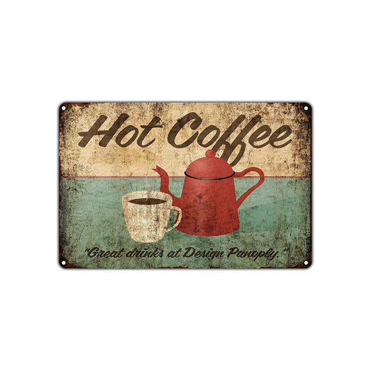Hot Coffee Great Drinks De Panoply Vintage Retro Coffee Shop Decor Wall Shop Bar Aluminum