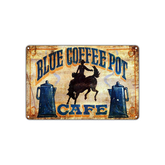 Blue Coffee Pot Tea Café Shop Vintage Retro Wall Decor Art Shop Man Cave Bar Aluminum