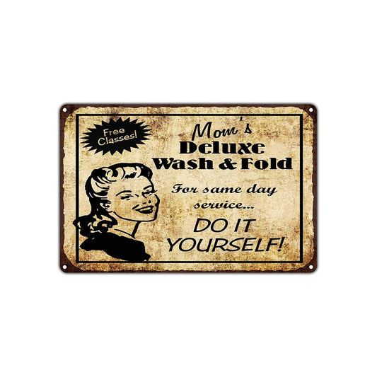 Mom's Deluxe Wash Fold Laundry Do It Yourself! Vintage Retro Wall Decor Art Shop Garage Aluminum