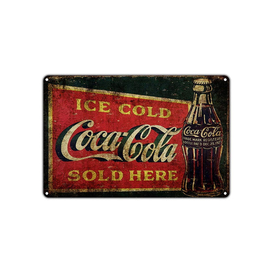 Ice Cold Coca Cola Sold Here Restaurant Vintage Wall Decor Art Shop Mart Grocery Bar Aluminum