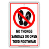 No Thongs Sandals Or Open Toed Footwear With Graphic Restriction Alert Caution Notice Aluminum