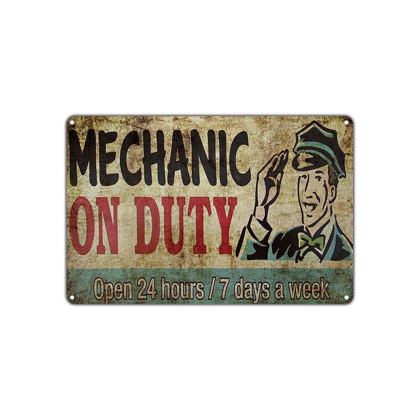 Mechanic On Duty Open 24 Hours/7 Days A Week Retro Wall Decor Art Store Man Cave Garage Aluminum