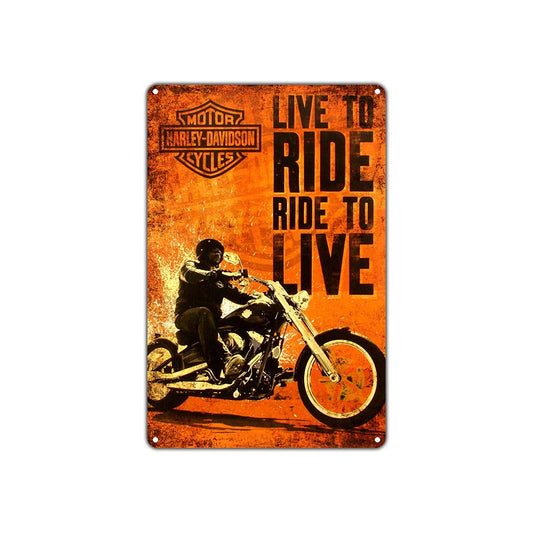 Live to Ride Ride to Live Harley Davidson Motorcycles Vintage Retro Decor Shop Man Cave Aluminum