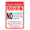 Private Property No Skateboarding Bicycle Riding Caution Warning Restriction Alert Notice Aluminum