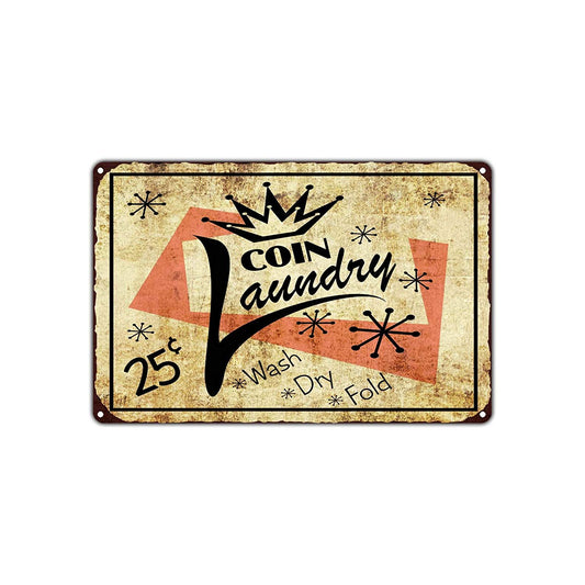 Coin Laundry Wash Dry Fold Vintage Retro Wall Decor Art Shop Man Cave Bar Garage Aluminum