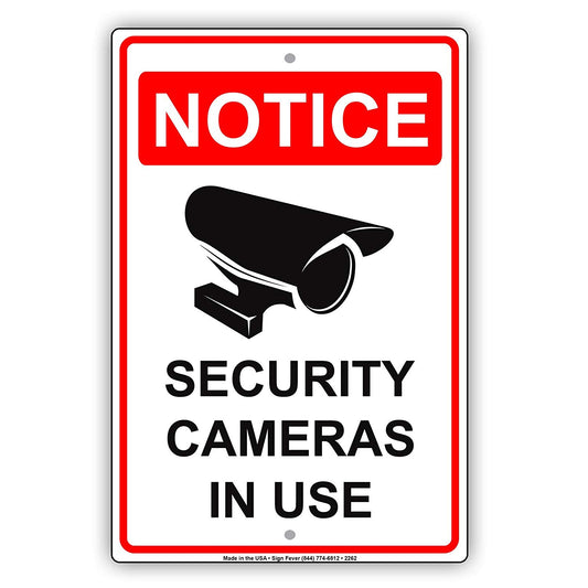 Notice Security Cameras In Use With Graphic Camera Surveillance Property Safety Alert Aluminum