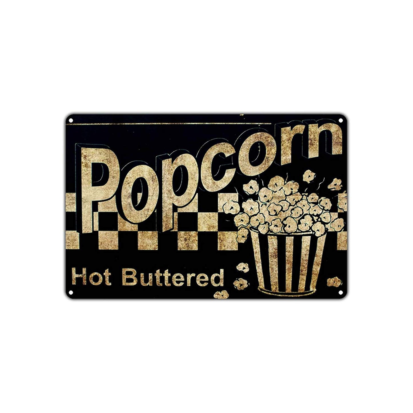 Popcorn Hot Buttered Movies Snacks Vintage Retro Wall Decor Art Shop Man Cave Bar Aluminum