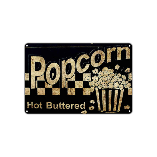 Popcorn Hot Buttered Movies Snacks Vintage Retro Wall Decor Art Shop Man Cave Bar Aluminum