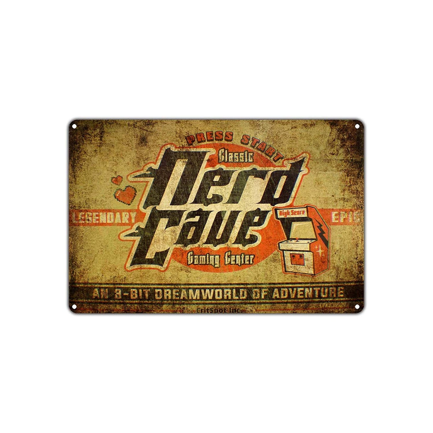 Press Start For Legendary Epic Nerd Cave Gaming Center Vintage Retro Decor Wall Art Shop  Aluminum